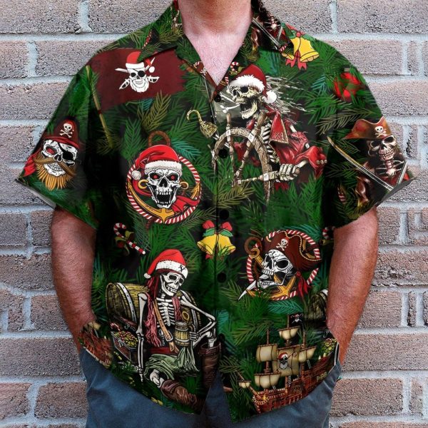 Pirate Christmas Skulls Men'S Button'S Up Shirts Hawaiian Shirt