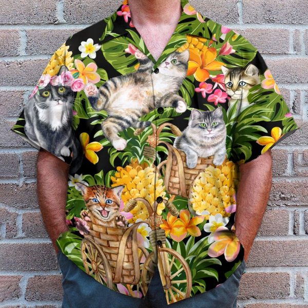 Adorable Cat Tropical Pineapple Pattern Hawaiian Shirt