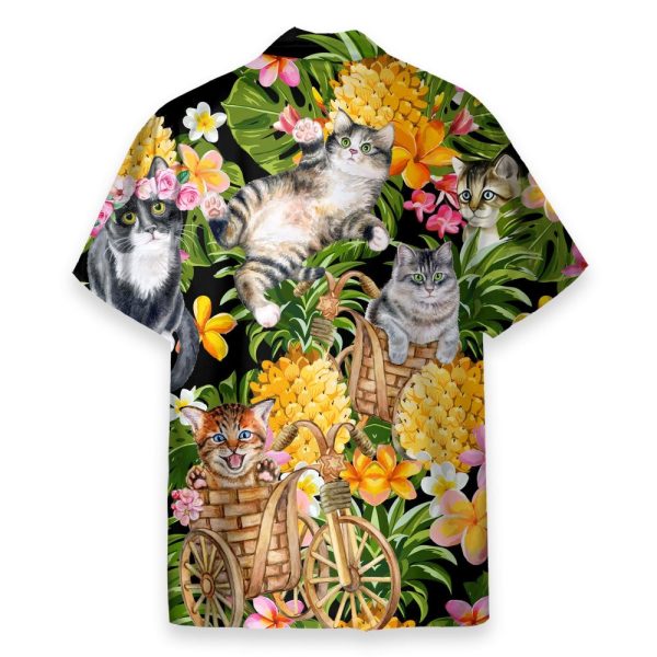 Adorable Cat Tropical Pineapple Pattern Hawaiian Shirt