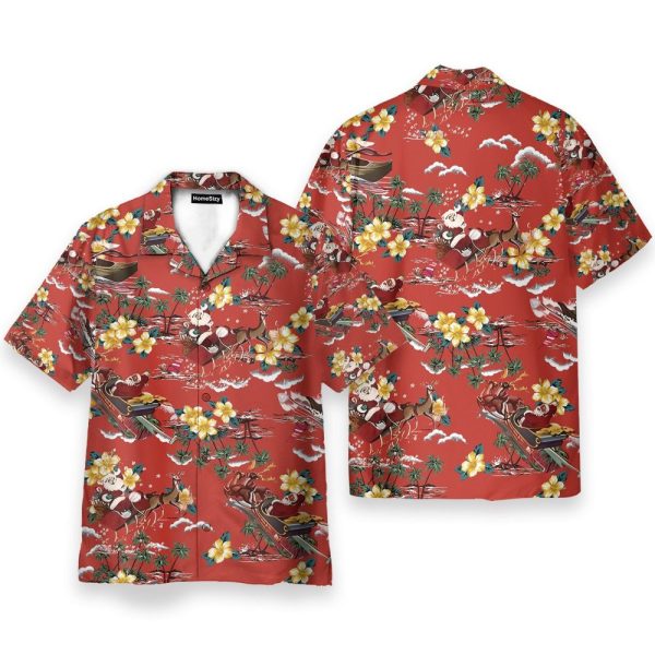Christmas Santa Men'S Button'S Up Shirts Hawaiian Shirt & Beach Shorts