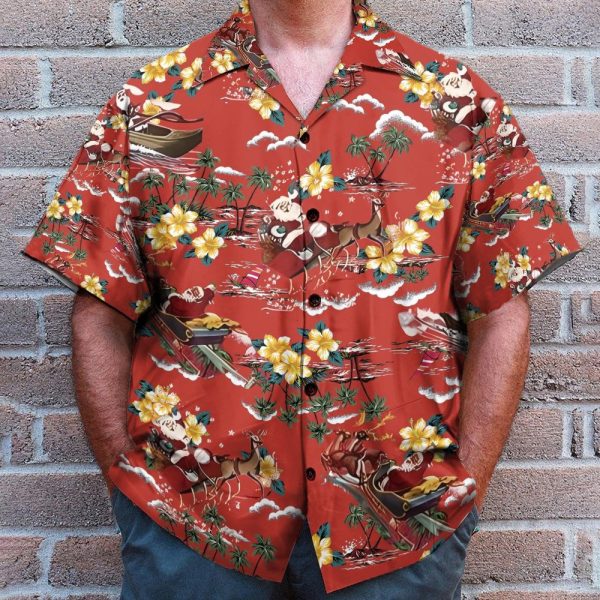 Christmas Santa Men'S Button'S Up Shirts Hawaiian Shirt & Beach Shorts