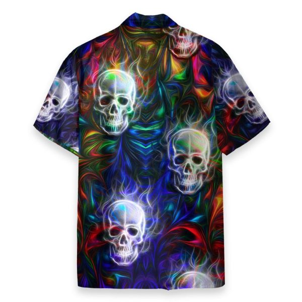 Colorful Fractal Skull Neon Strip Pattern Hawaiian Shirt