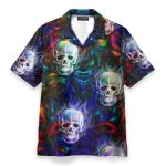 Colorful Fractal Skull Neon Strip Pattern Hawaiian Shirt