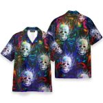 Colorful Fractal Skull Neon Strip Pattern Hawaiian Shirt