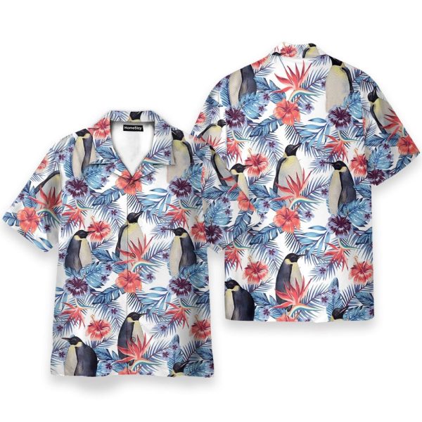 Penguin Tropical Leaves Pattern Hawaiian Shirt Atz106200
