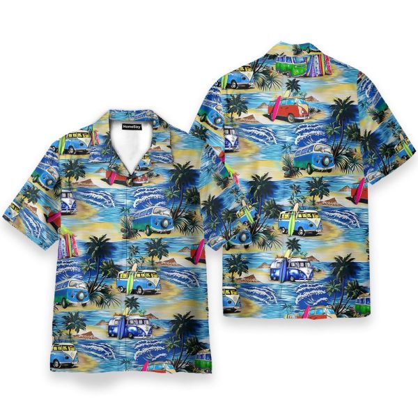 Campervan On The Beach Hawaiian Shirt & Beach Shorts