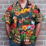 Aloha Summer Tiki Tiki Surfuring Hawaiian Shirt