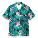 Unicorn In Tropical Green Leaves Hawaiian Shirt