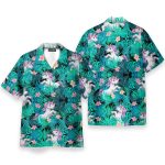 Unicorn In Tropical Green Leaves Hawaiian Shirt