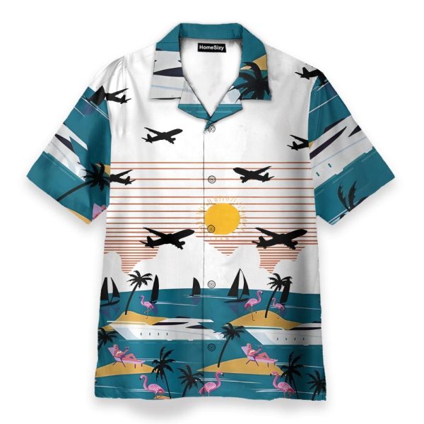 Summer Beach Flamingo And Planes Hawaiian Shirt