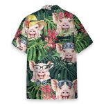 Funny Pig In Tropical Green Leaves Hawaiian Shirt