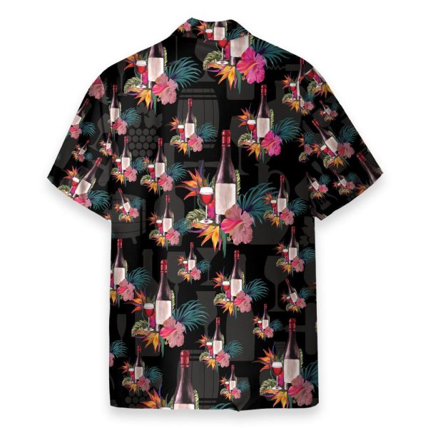 Grape Wine Bottle With Flower Tropical Jungle Pattern Hawaiian Shirt