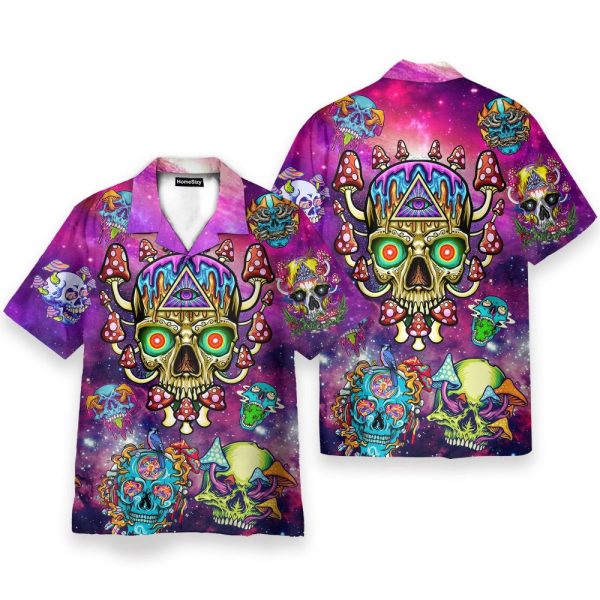 Skull Mushroom Hippie Men'S Button'S Up Shirts Hawaiian Shirt