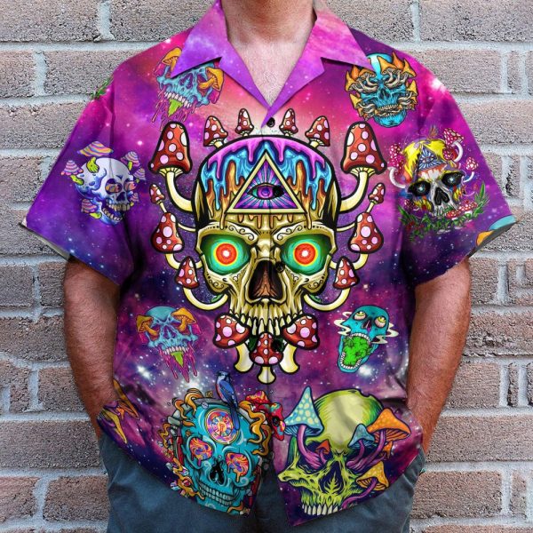 Skull Mushroom Hippie Men'S Button'S Up Shirts Hawaiian Shirt