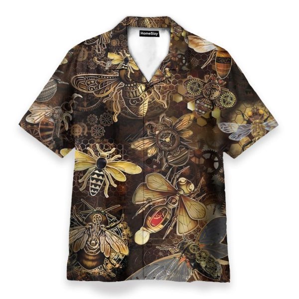 Steampunk Bee Men'S Button'S Up Shirts Hawaiian Shirt