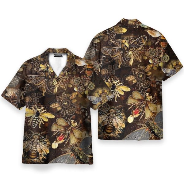 Steampunk Bee Men'S Button'S Up Shirts Hawaiian Shirt