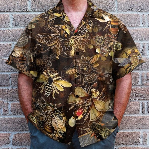 Steampunk Bee Men'S Button'S Up Shirts Hawaiian Shirt