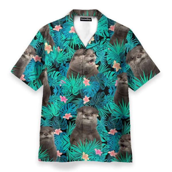 Cute Otter Tropical Leaves Pattern Hawaiian Shirt