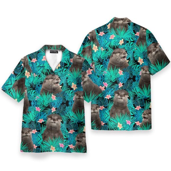 Cute Otter Tropical Leaves Pattern Hawaiian Shirt