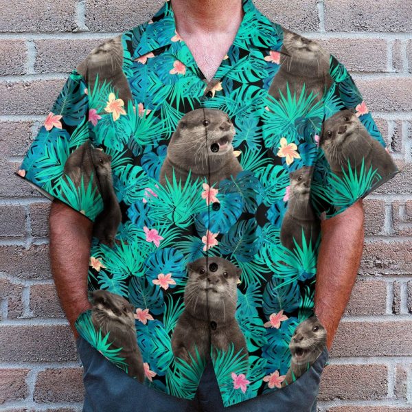 Cute Otter Tropical Leaves Pattern Hawaiian Shirt