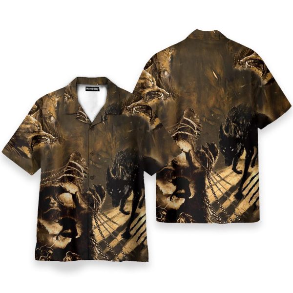 Scary Black Wolf Men'S Button'S Up Shirts Hawaiian Shirt