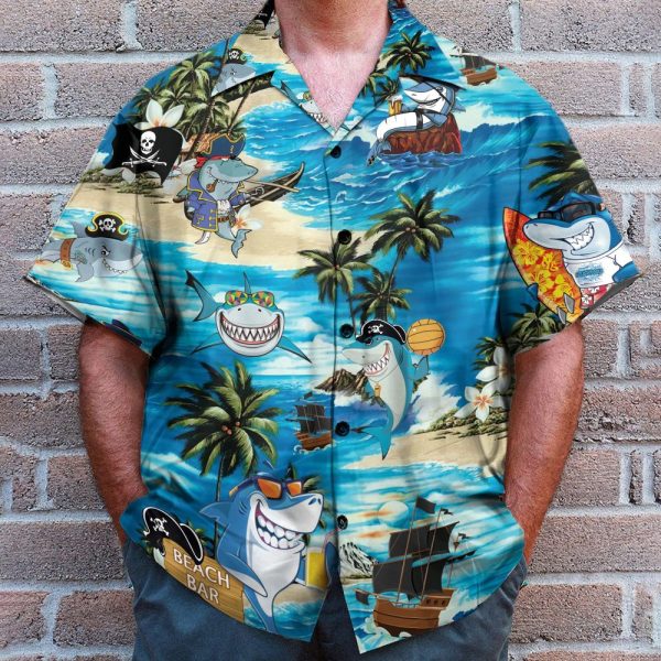 Funny Shark On Beach Bar Hawaiian Shirt