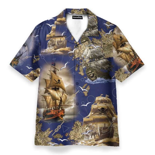Pirate Boat Men'S Button'S Up Shirts Hawaiian Shirt