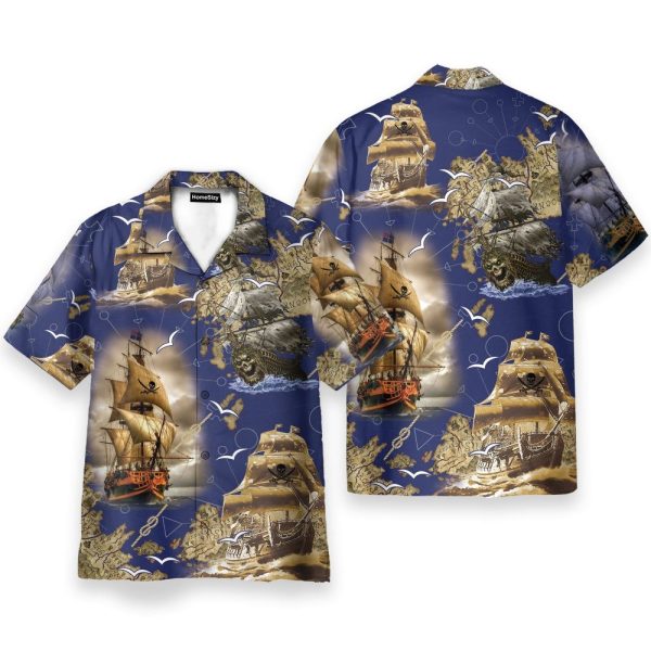 Pirate Boat Men'S Button'S Up Shirts Hawaiian Shirt