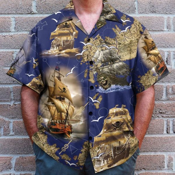 Pirate Boat Men'S Button'S Up Shirts Hawaiian Shirt