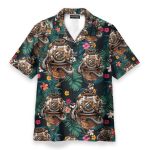 Scuba Diving Helmet Tropical Leaves Pattern Hawaiian Shirt