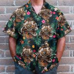 Scuba Diving Helmet Tropical Leaves Pattern Hawaiian Shirt