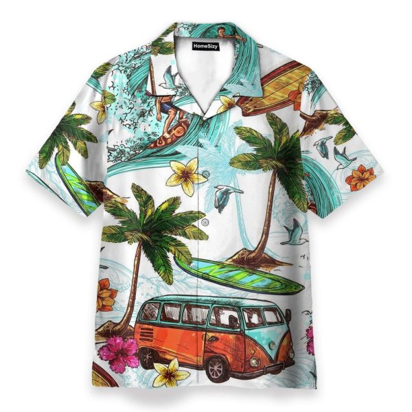 Surfing And Hippie Vans On The Beaches Hawaiian Shirt
