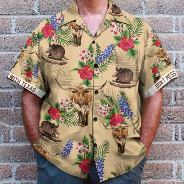 Tribal Armadillo And Longhorn Texas Pattern Hawaiian Shirt & Beach Shorts