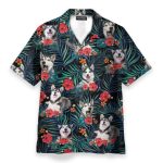 Funny Husky In Tropical Green Leaves Hawaiian Shirt