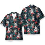 Funny Husky In Tropical Green Leaves Hawaiian Shirt