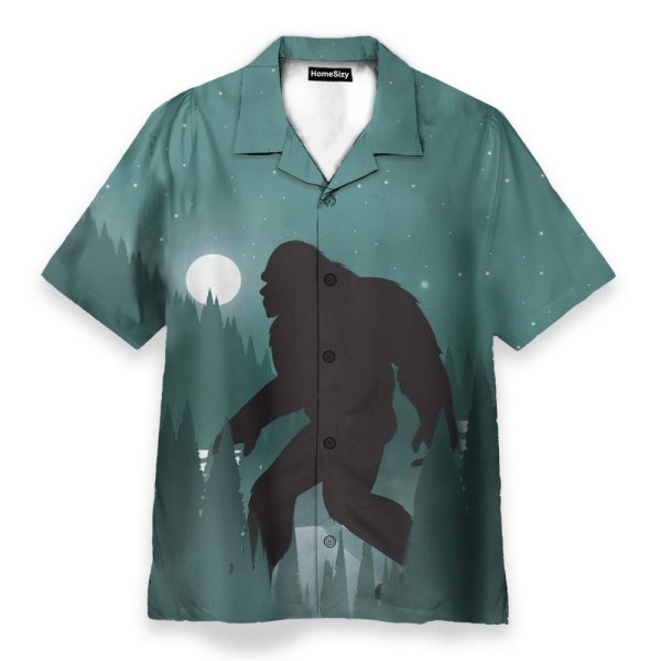 Bigfoot In Night Men'S Button'S Up Shirts Hawaiian Shirt