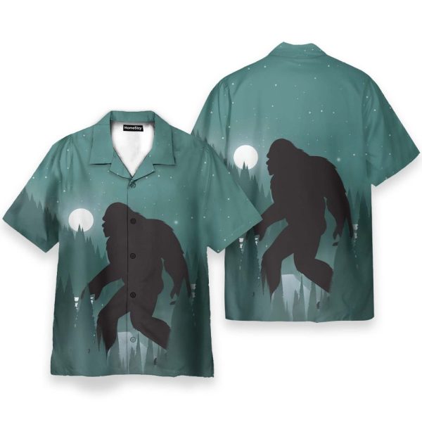 Bigfoot In Night Men'S Button'S Up Shirts Hawaiian Shirt