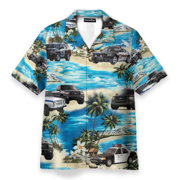 Police Cars On The Beach Tropical Hawaiian Shirt & Beach Shorts