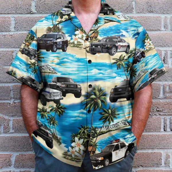 Police Cars On The Beach Tropical Hawaiian Shirt & Beach Shorts
