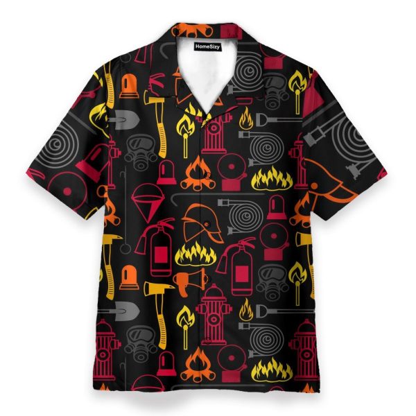 Firefighter Men'S Button'S Up Shirts Hawaiian Shirt & Beach Shorts