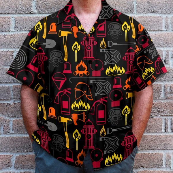 Firefighter Men'S Button'S Up Shirts Hawaiian Shirt & Beach Shorts