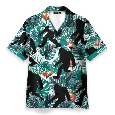Bigfoot Walking Men'S Button'S Up Shirts Hawaiian Shirt