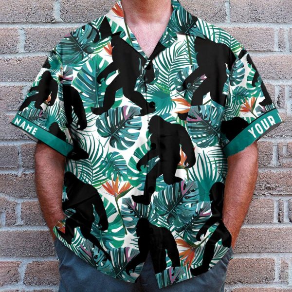 Bigfoot Walking Men'S Button'S Up Shirts Hawaiian Shirt