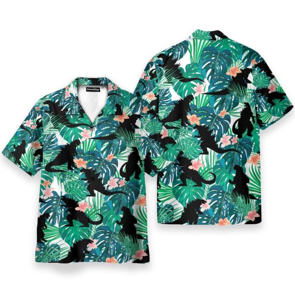 Godzillla Movies Tropical Leaves Pattern Hawaiian Shirt