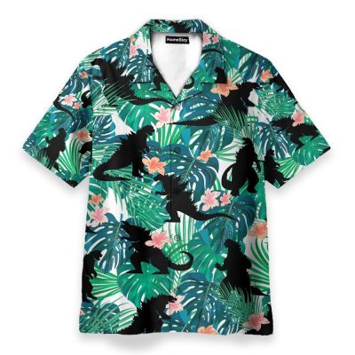 Godzillla Movies Tropical Leaves Pattern Hawaiian Shirt
