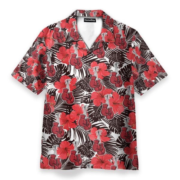 Boxing Gloves Red Flower Pattern Hawaiian Shirt