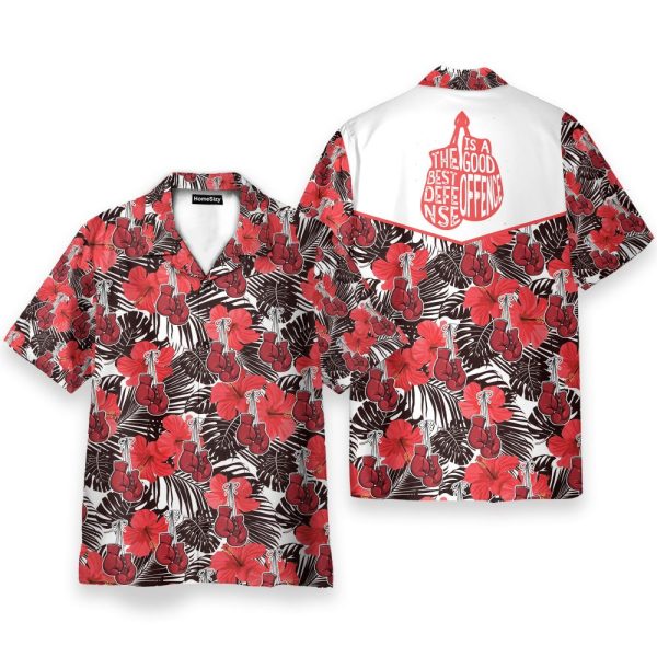 Boxing Gloves Red Flower Pattern Hawaiian Shirt