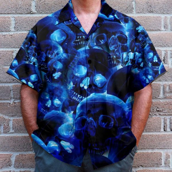 Blue Skull Men'S Button Up Shirts Hawaiian Shirt & Beach Shorts
