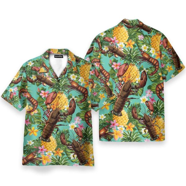 Lobster Tropical Leaves Pattern Hawaiian Shirt & Beach Shorts