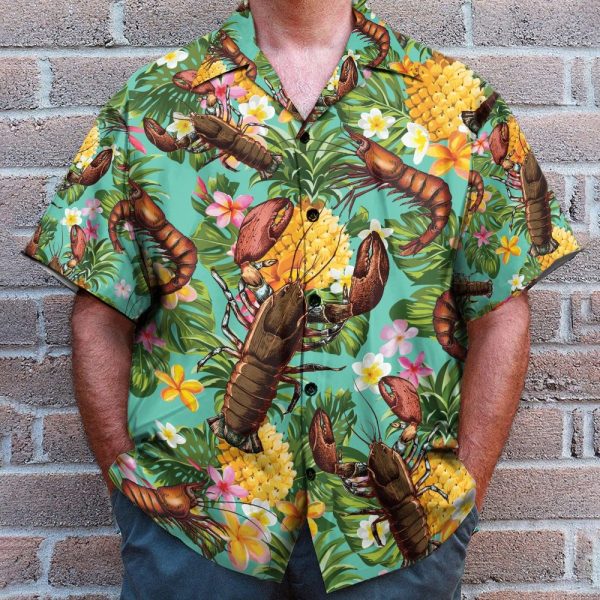Lobster Tropical Leaves Pattern Hawaiian Shirt & Beach Shorts